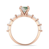 Solitaire Baguette Round Natural Green Moss Agate Engagement Ring 925 Sterling Silver