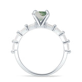 Solitaire Baguette Round Natural Green Moss Agate Engagement Ring 925 Sterling Silver