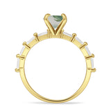 Solitaire Baguette Round Natural Green Moss Agate Engagement Ring 925 Sterling Silver