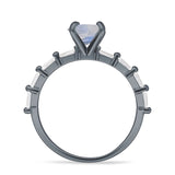 Solitaire Baguette Round Natural Moonstone Engagement Ring 925 Sterling Silver