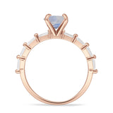 Solitaire Baguette Round Natural Moonstone Engagement Ring 925 Sterling Silver
