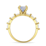 Solitaire Baguette Round Natural Moonstone Engagement Ring 925 Sterling Silver
