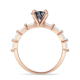 Solitaire Baguette Round Natural Rutilated Quartz Engagement Ring 925 Sterling Silver