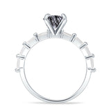 Solitaire Baguette Round Natural Rutilated Quartz Engagement Ring 925 Sterling Silver