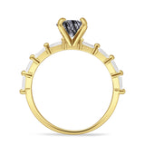 Solitaire Baguette Round Natural Rutilated Quartz Engagement Ring 925 Sterling Silver