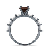 Solitaire Baguette Round Natural Smoky Quartz Engagement Ring 925 Sterling Silver