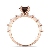 Solitaire Baguette Round Natural Smoky Quartz Engagement Ring 925 Sterling Silver