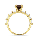 Solitaire Baguette Round Natural Smoky Quartz Engagement Ring 925 Sterling Silver