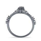 Marquise Halo Beaded Ring Cubic Zirconia 925 Sterling Silver