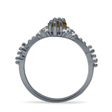 Marquise Halo Beaded Ring Cubic Zirconia 925 Sterling Silver