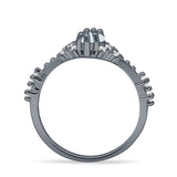 Marquise Halo Beaded Ring Cubic Zirconia 925 Sterling Silver