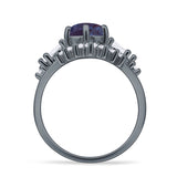 Two Piece Round Lab Alexandrite Vintage Style Bridal Engagement Ring 925 Sterling Silver