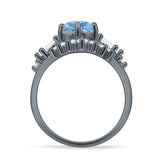 Two Piece Round Natural Aquamarine Vintage Style Bridal Engagement Ring 925 Sterling Silver