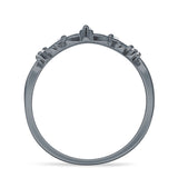 Curved Contour Leaves Cubic Zirconia Wedding Band 925 Sterling Silver