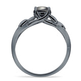 Budding Willow Solitaire Ring Round Natural Black Onyx 925 Sterling Silver