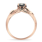 Budding Willow Solitaire Ring Round Natural Black Onyx 925 Sterling Silver