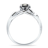 Budding Willow Solitaire Ring Round Natural Black Onyx 925 Sterling Silver
