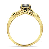Budding Willow Solitaire Ring Round Natural Black Onyx 925 Sterling Silver