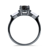 Three Stone Ring Kite Shape Accent Round Cubic Zirconia 925 Sterling Silver