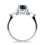 Three Stone Ring Kite Shape Accent Round Cubic Zirconia 925 Sterling Silver