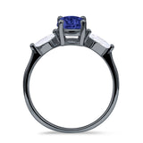 Three Stone Ring Kite Shape Accent Round Cubic Zirconia 925 Sterling Silver