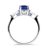 Three Stone Ring Kite Shape Accent Round Cubic Zirconia 925 Sterling Silver