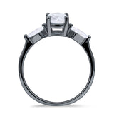 Three Stone Ring Kite Shape Accent Round Cubic Zirconia 925 Sterling Silver