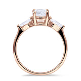 Three Stone Ring Kite Shape Accent Round Cubic Zirconia 925 Sterling Silver