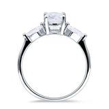 Three Stone Ring Kite Shape Accent Round Cubic Zirconia 925 Sterling Silver