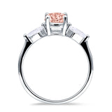 Three Stone Ring Kite Shape Accent Round Cubic Zirconia 925 Sterling Silver