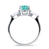 Three Stone Ring Kite Shape Accent Round Cubic Zirconia 925 Sterling Silver