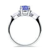 Three Stone Ring Kite Shape Accent Round Cubic Zirconia 925 Sterling Silver