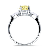 Three Stone Ring Kite Shape Accent Round Cubic Zirconia 925 Sterling Silver
