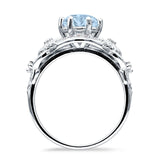 Art Deco Ring Sunflower Design Round Cubic Zirconia 925 Sterling Silver