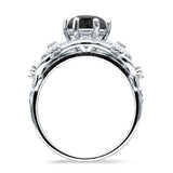 Art Deco Ring Sunflower Design Round Cubic Zirconia 925 Sterling Silver