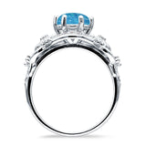 Art Deco Ring Sunflower Design Round Cubic Zirconia 925 Sterling Silver