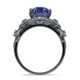 Art Deco Ring Sunflower Design Round Cubic Zirconia 925 Sterling Silver