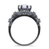 Art Deco Ring Sunflower Design Round Cubic Zirconia 925 Sterling Silver