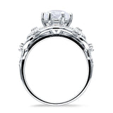 Art Deco Ring Sunflower Design Round Cubic Zirconia 925 Sterling Silver