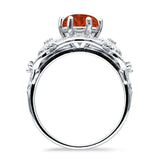Art Deco Ring Sunflower Design Round Cubic Zirconia 925 Sterling Silver