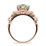 Two Sunflower Design Round Natural Green Amethyst Prasiolite Ring 925 Sterling Silver