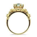 Two Sunflower Design Round Natural Green Amethyst Prasiolite Ring 925 Sterling Silver