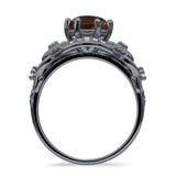 Two Sunflower Design Round Natural Chocolate Smokey Quartz Ring 925 Sterling Silver