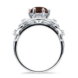 Two Sunflower Design Round Natural Chocolate Smokey Quartz Ring 925 Sterling Silver