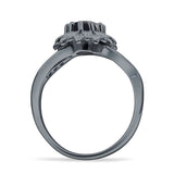 Sunflower Ring Infinity Twisted Round Natural Black Onyx 925 Sterling Silver