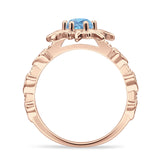 Sun Ring Round Natural Aquamarine 925 Sterling Silver