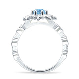 Sun Ring Round Natural Aquamarine 925 Sterling Silver