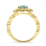Sun Ring Round Natural Aquamarine 925 Sterling Silver