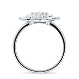 Flower Engagement Ring Cocktail Cubic Zirconia 925 Sterling Silver