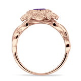Sunflower Twisted Vine Leaf Engagement Ring Cubic Zirconia 925 Sterling Silver